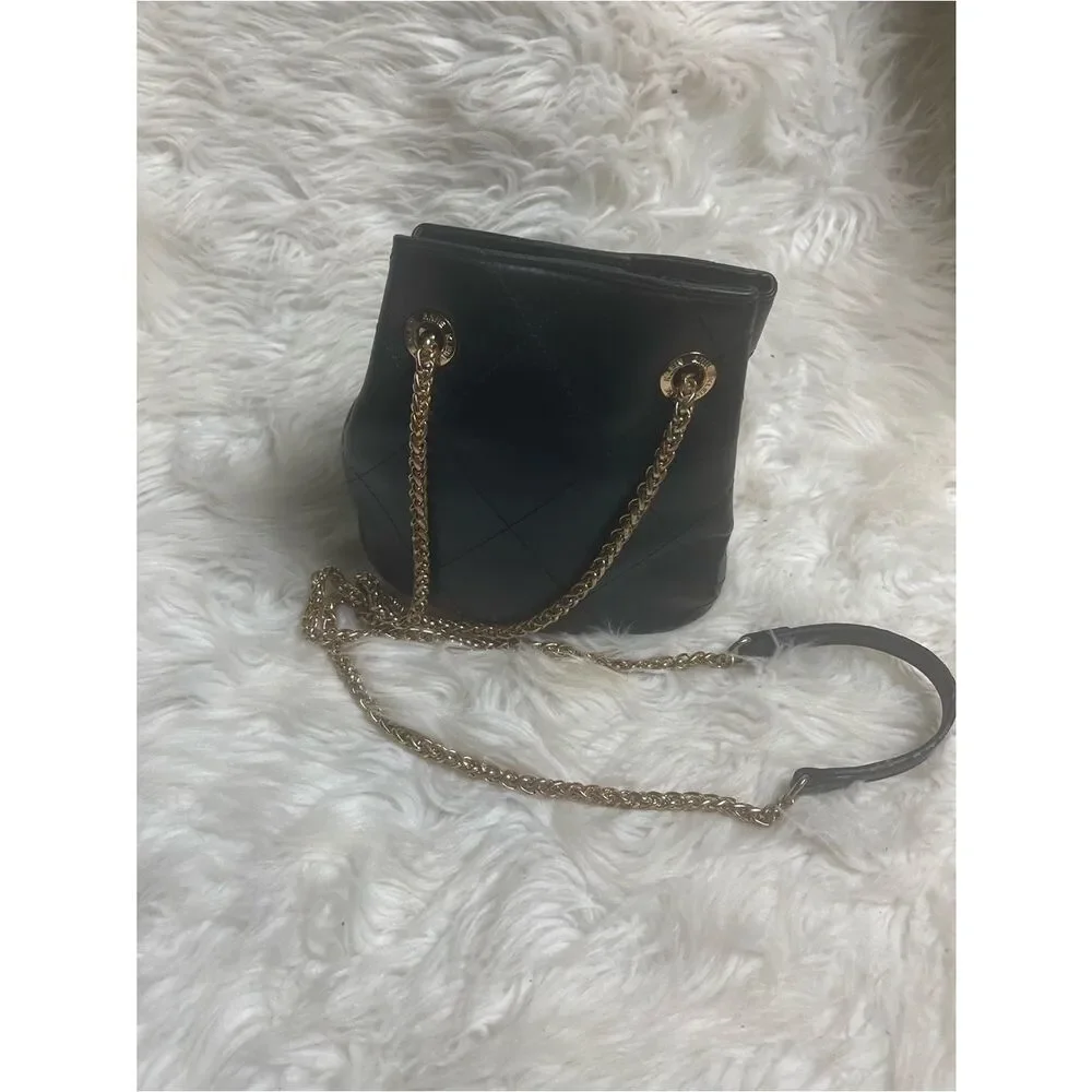 Anne Klein syntheticBlack Quilted Bucket Crossbody with Gold Chain strap &accent